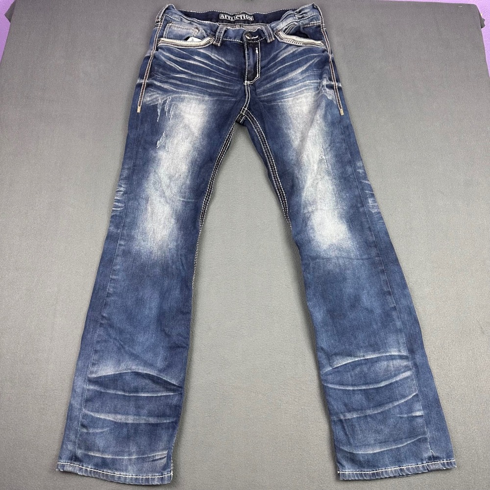 Affliction Blake Black Premium Mens Jeans 32 Dark Wash Embroidered Strt Leg Y2K - Picture 9 of 13